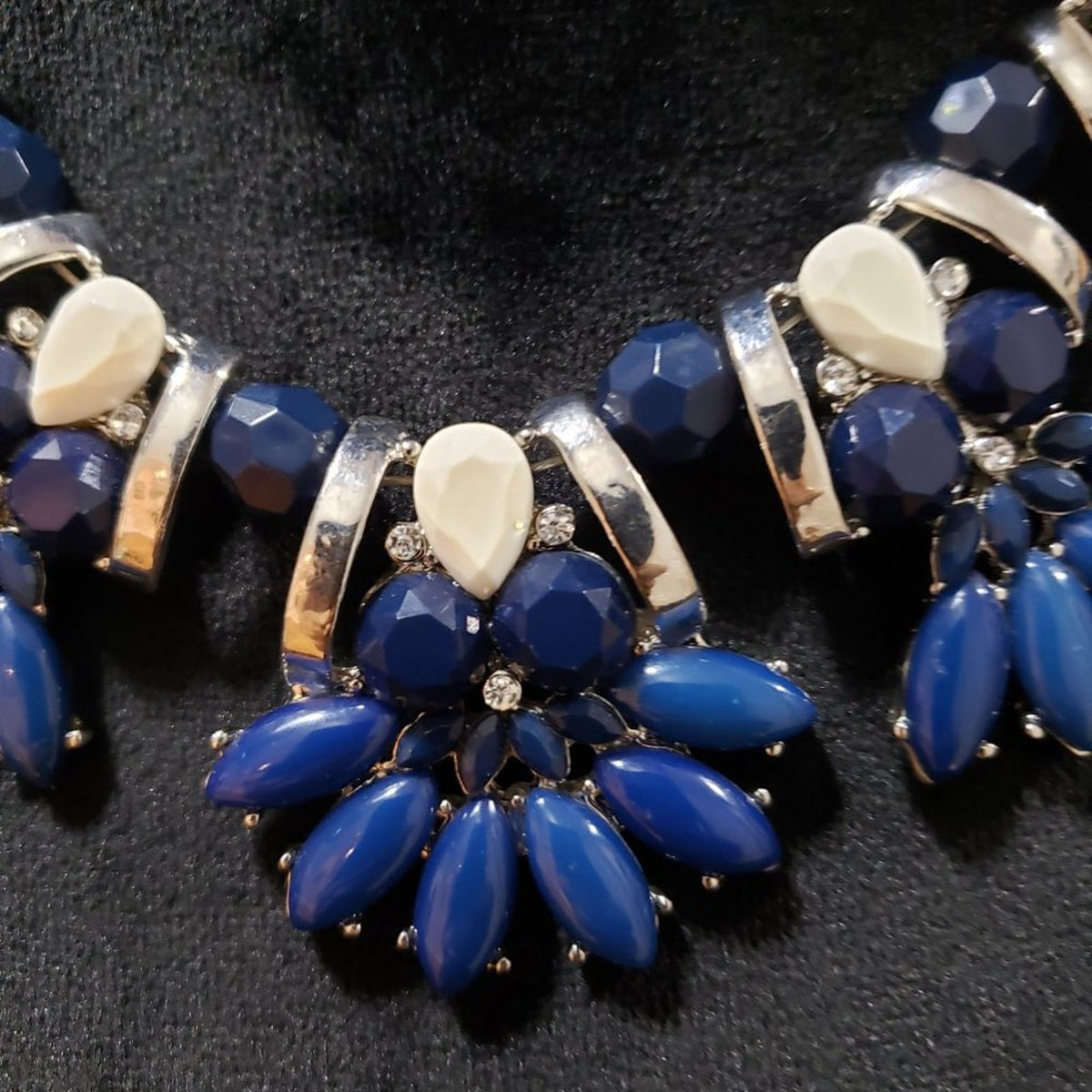 New York Gold Tone & Blue Beaded Teardrop Statement Fashion Jewellery Necklace