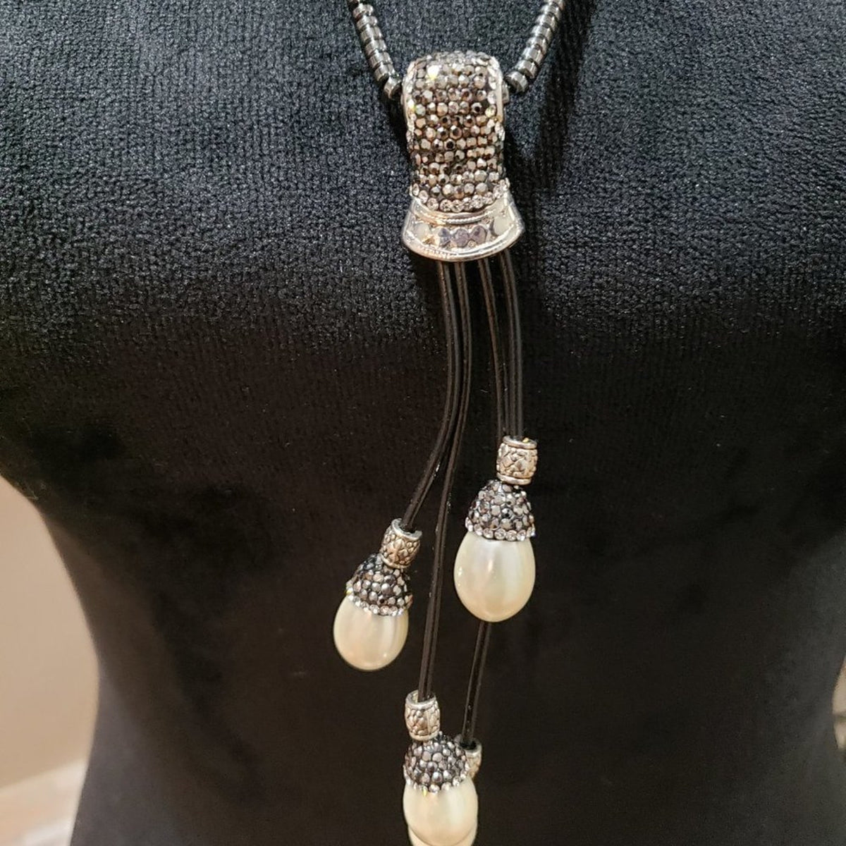Womens Fashion Silver Bead Negligee Pendant Drop Pearl Necklace w/ Lobster Clasp