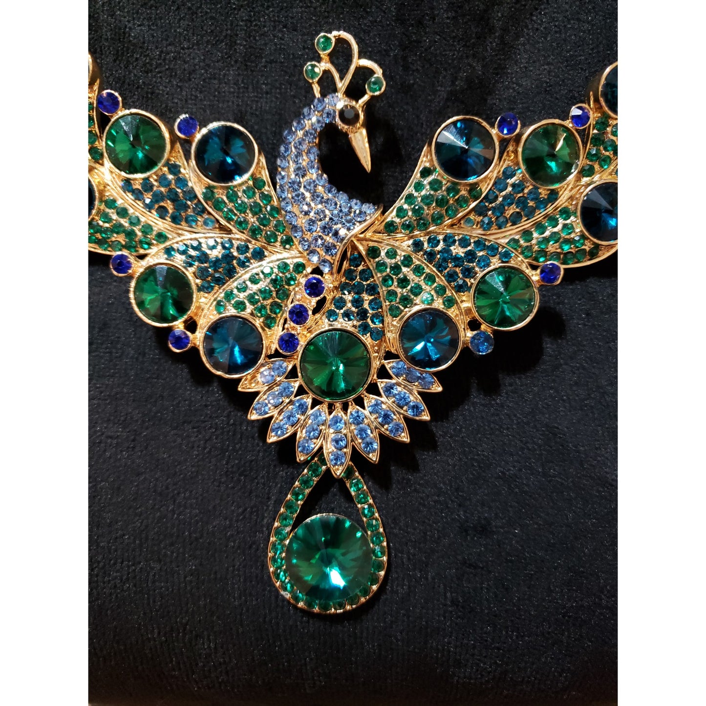 Women Embellished Multicolor Encrusted Rhinestone Peacock Bib Statement Necklace