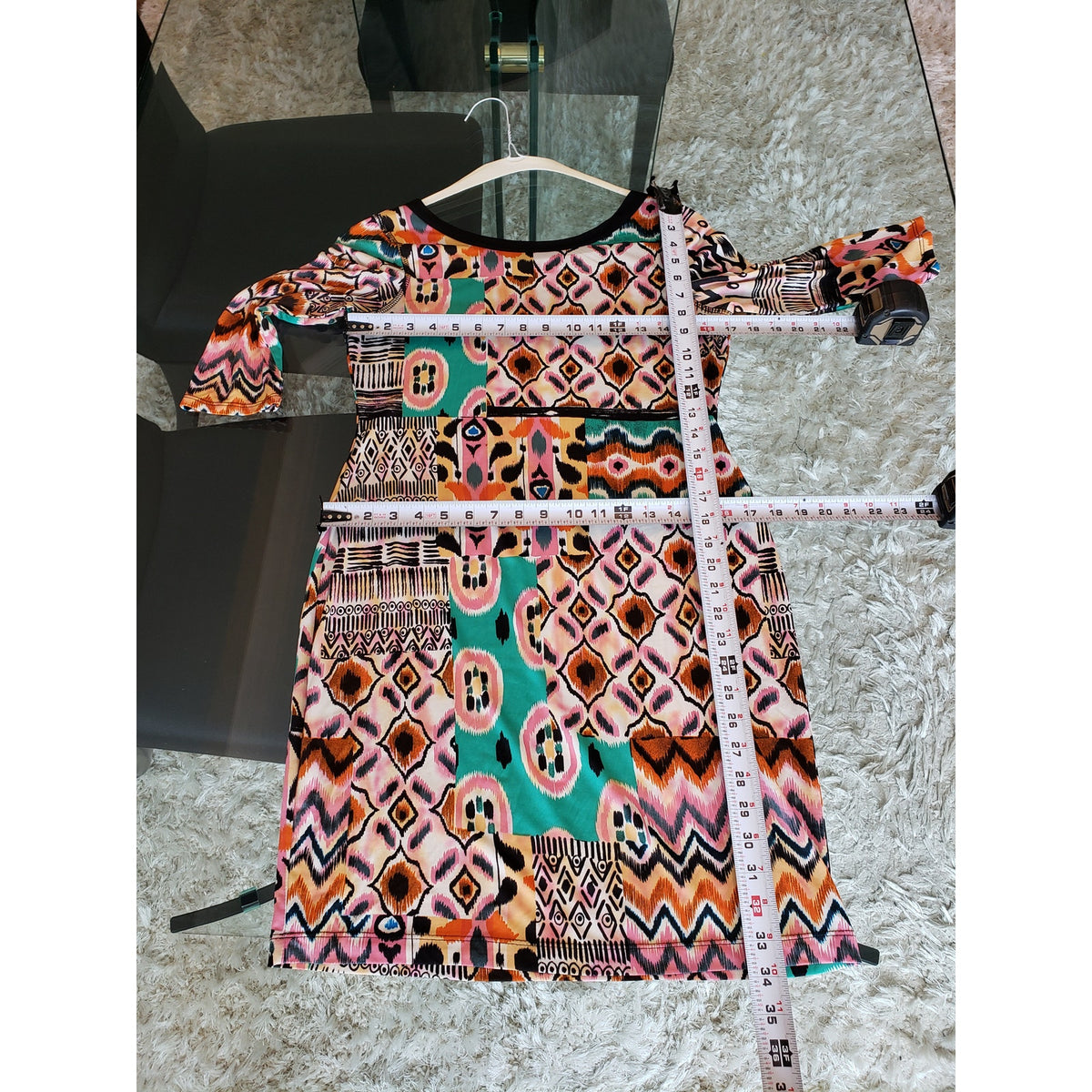 Signature by Robbie Bee Shift Dress Womens M Multi Geo Print Stretch Boat Neck