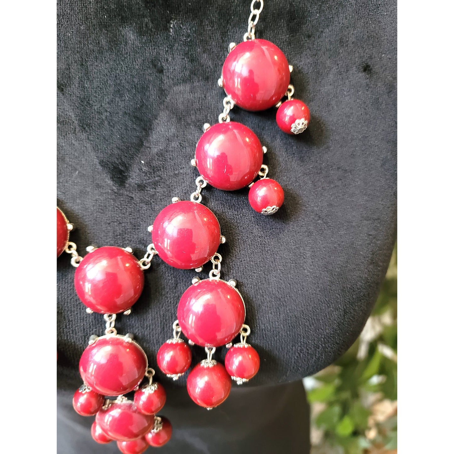 Women's Red Statement Necklace Lobster Clasp Bubble Beads Bold
