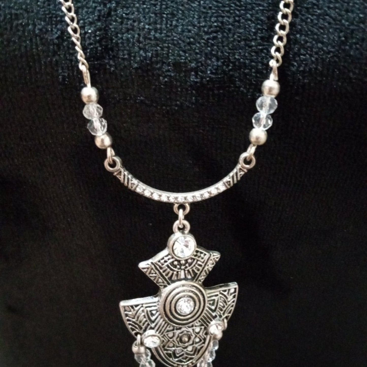 Womens Fashion Chunky Silver Tone Sweater Chain Charm Tassel Pendant Necklace