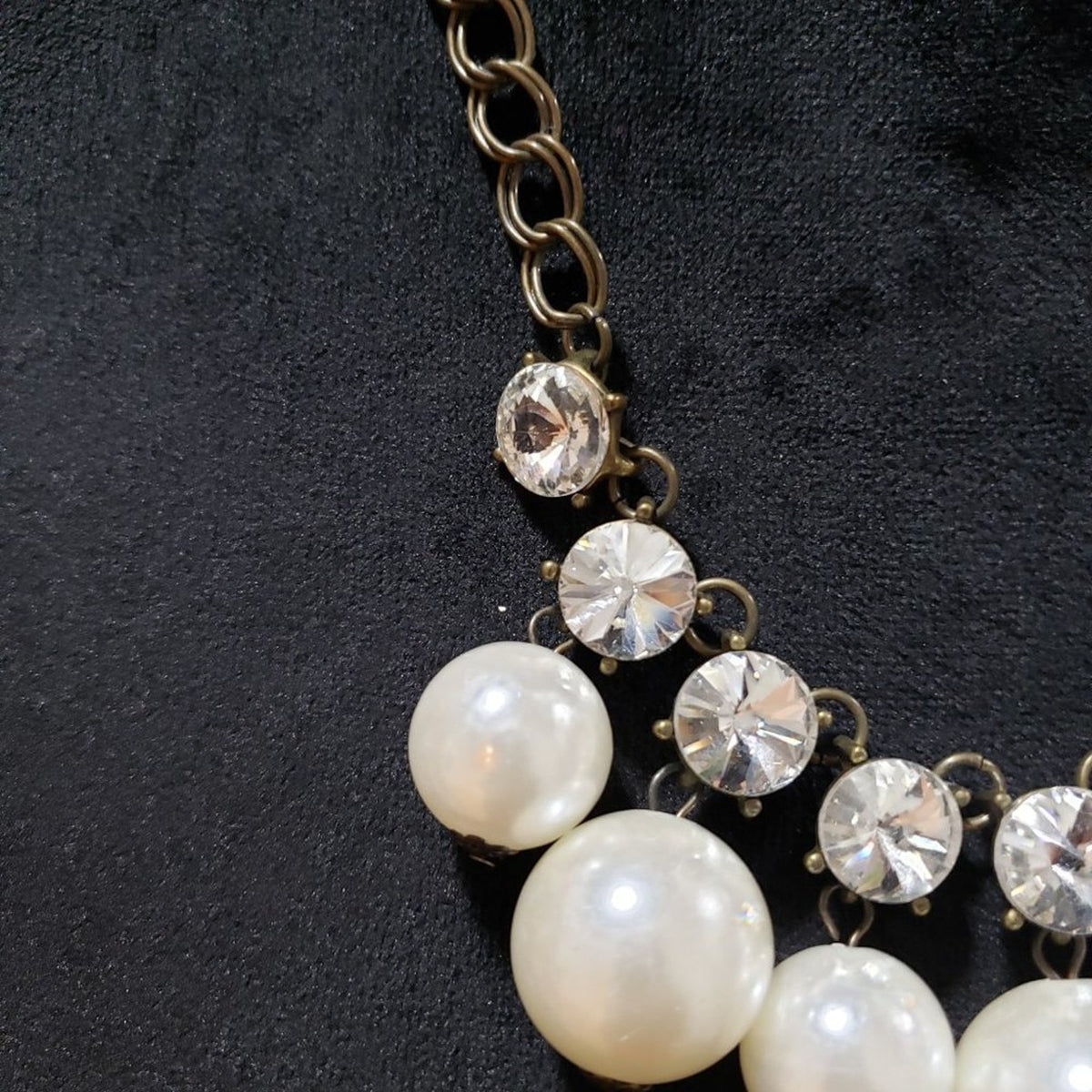 Plunder Women Fashion Bead Dangle Pearl Clear Crystal Necklace W/ Lobster Clasp