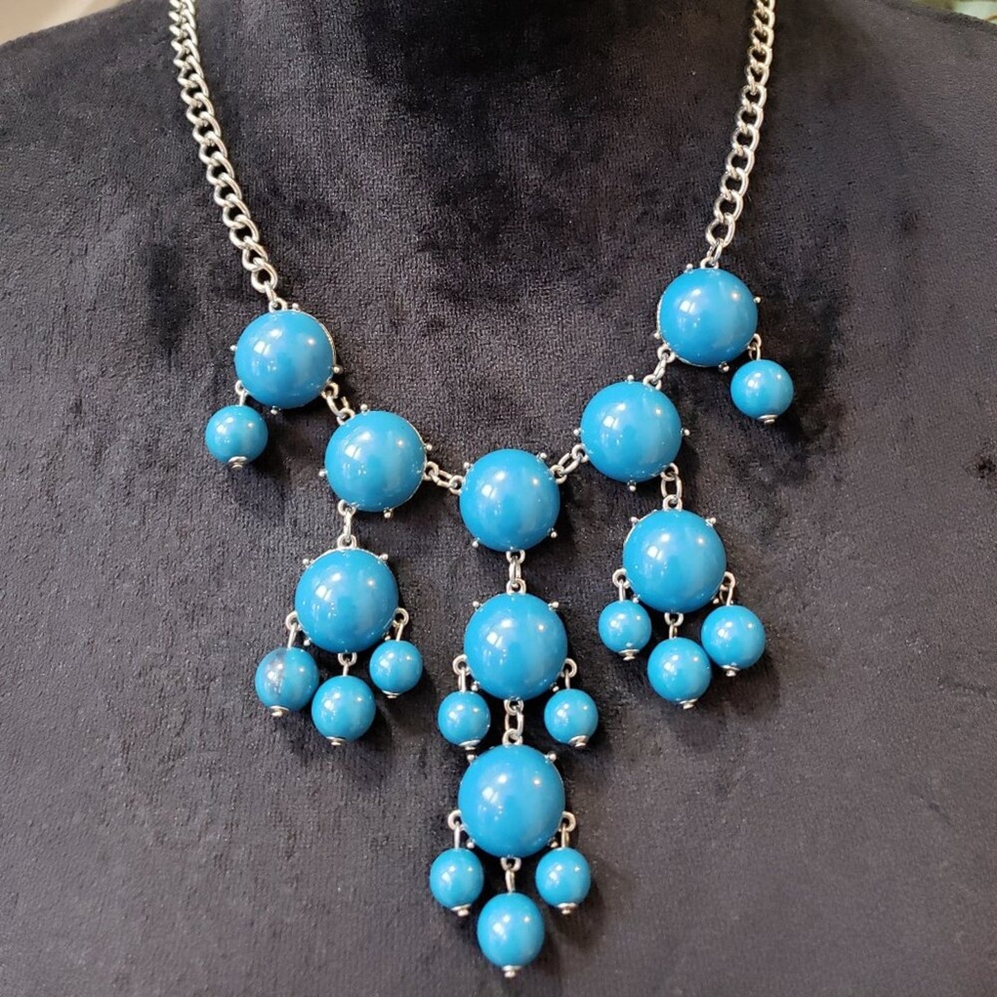 Womens Blue Double Round Stone Statement Necklace Jewelry with Lobster Clasp