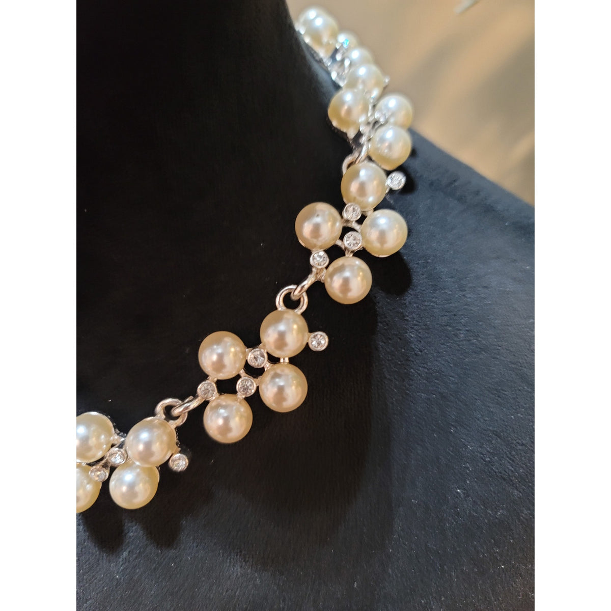 Women's Pearl Cluster Necklace With Rhinestones And Lobster Clasp Chic