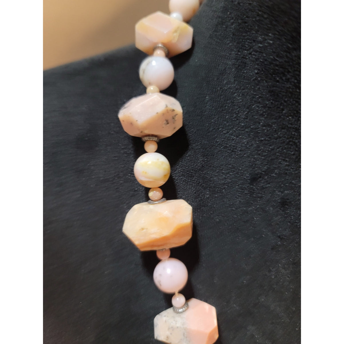 NF .925 Engraved Salmon Colored Beaded Necklace Sterling Silver Lobster Clasp