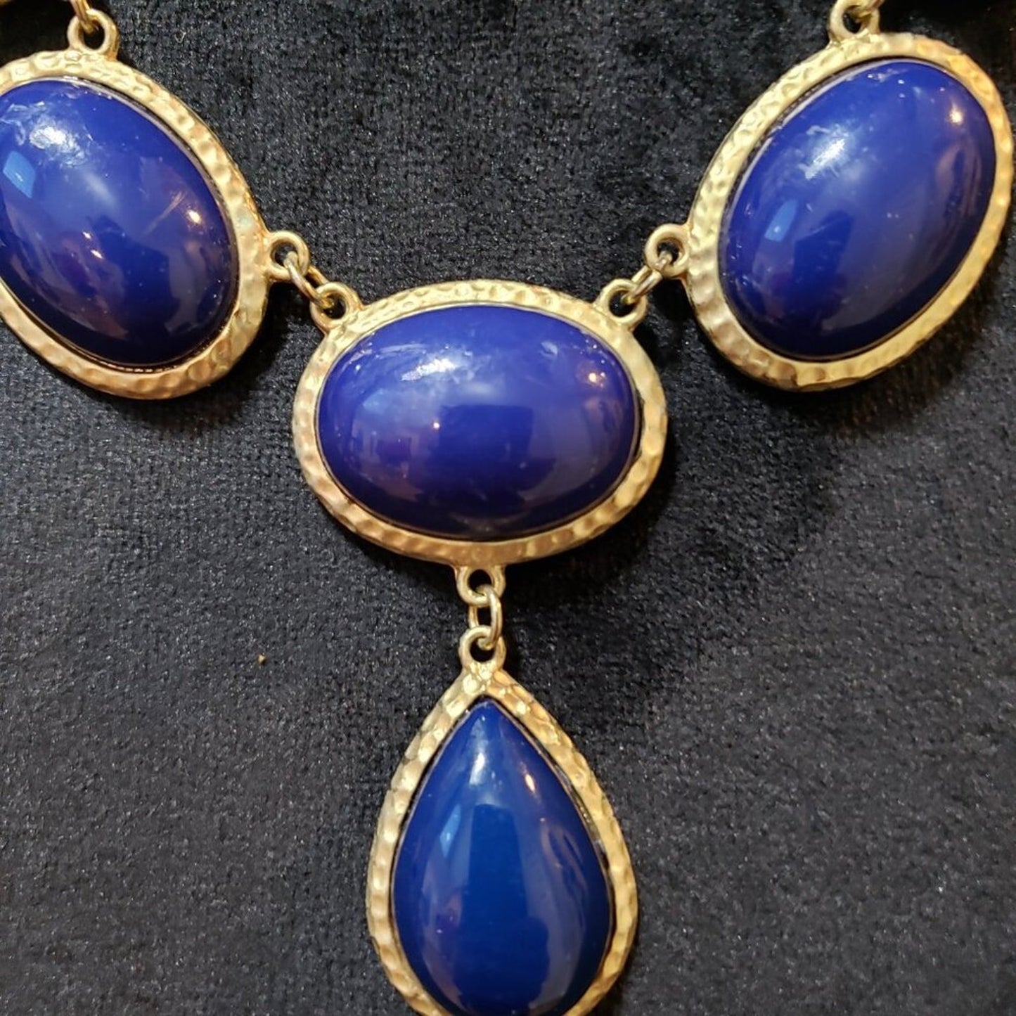 Women Fashion Blue Gemstone Gold Tone Chain Necklace Jewelry w/ Lobster Clasp