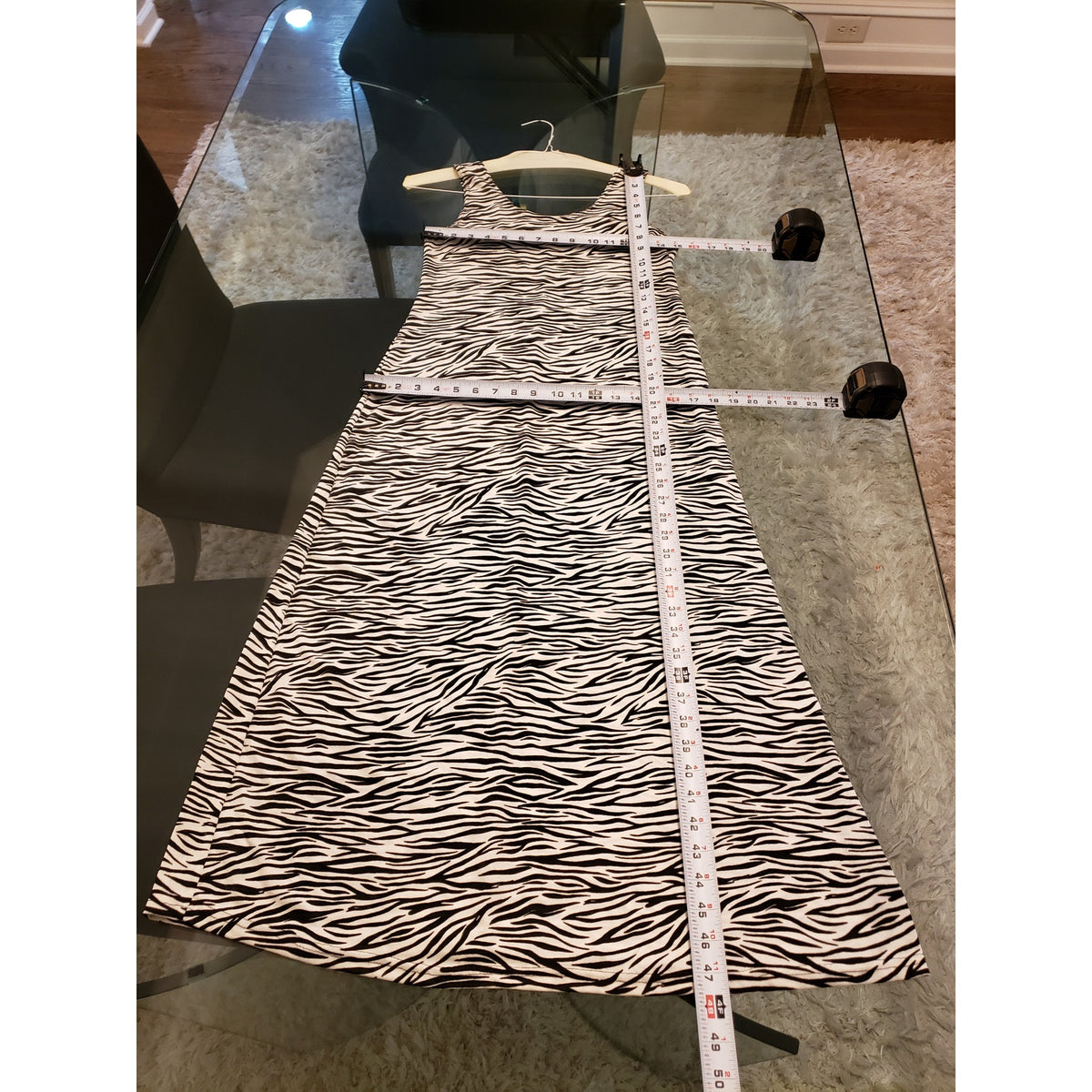 Women's Maxi Dress Small Black White Zebra Print Stretch Sleeveless Scoop Neck