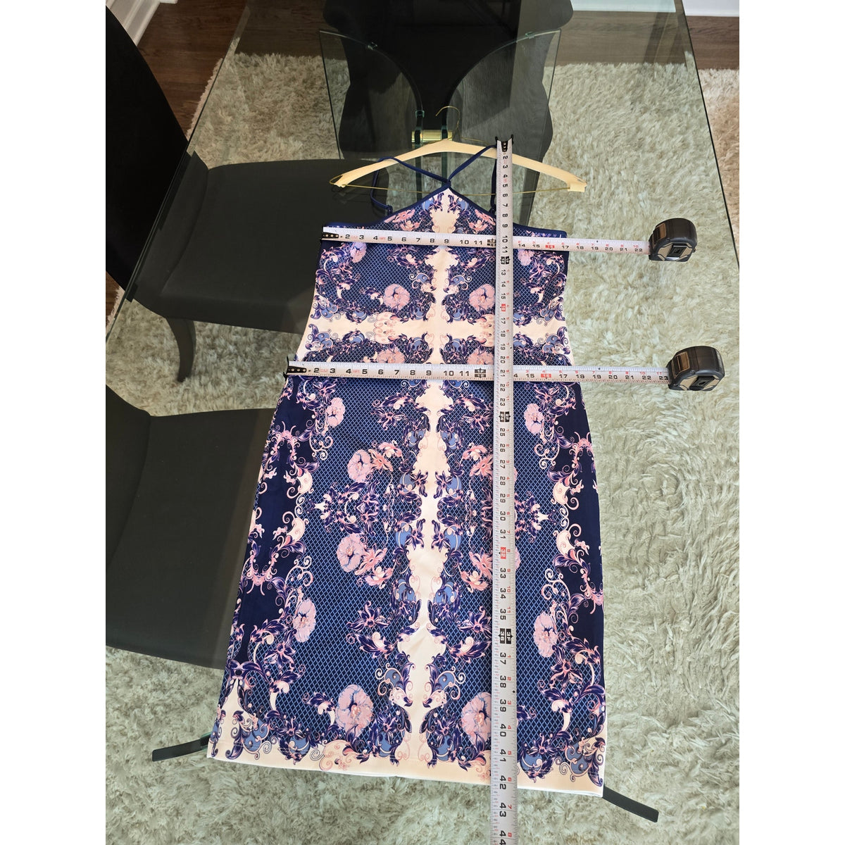 Venus Sheath Dress Women's Large Blue/Pink Floral Cross-Front Spaghetti Straps