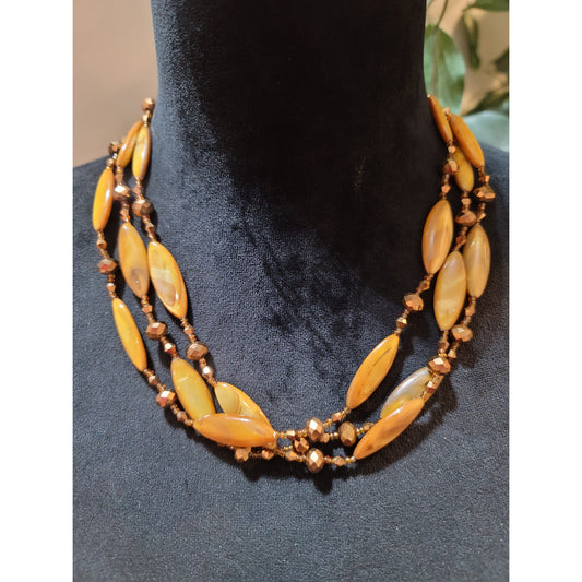 Women's Orange Beaded Multi Layer Necklace With Lobster Clasp Elegant Jewelry