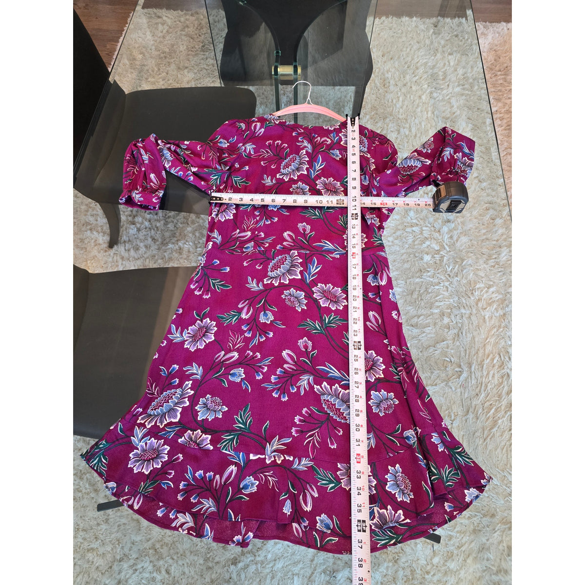 Loft Fit & Flare Dress 8 Plum Purple Floral Puff Shoulder Back Zip Casual Party