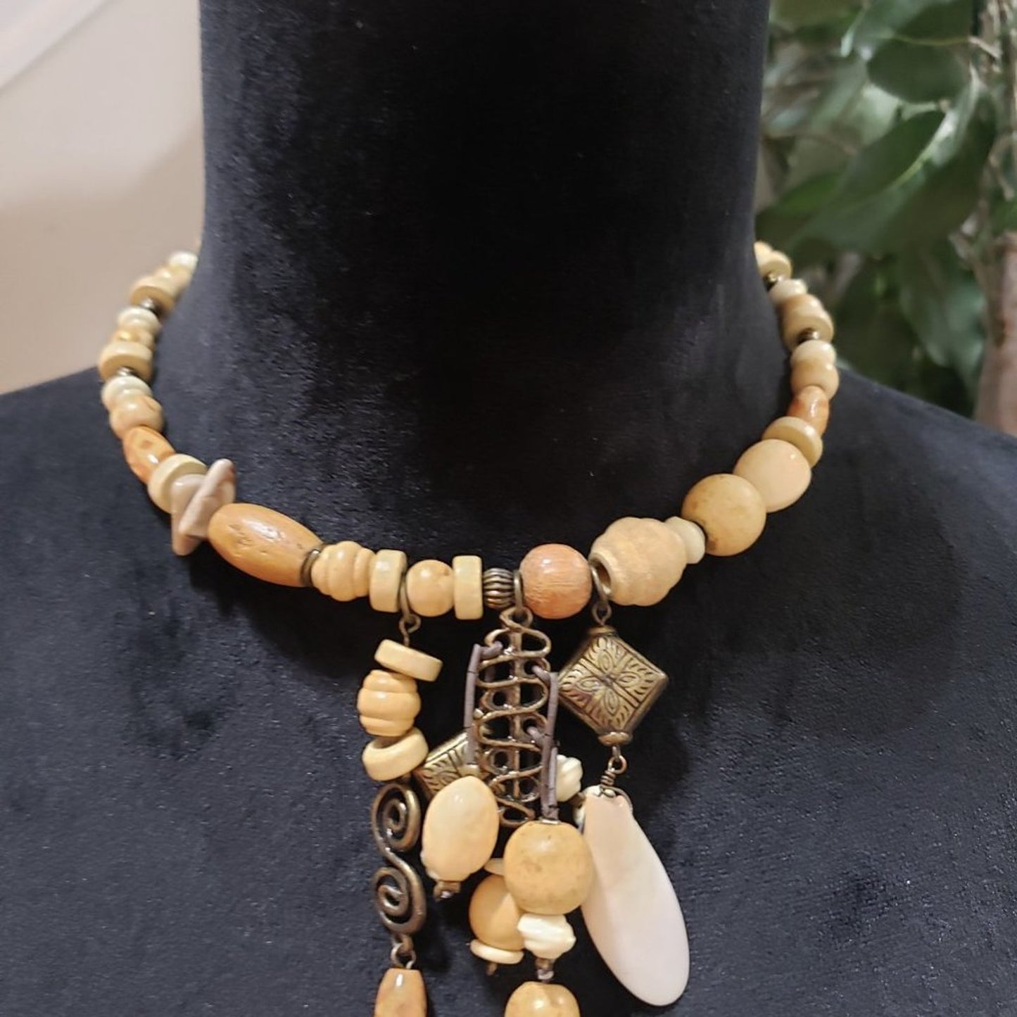 Bijoux Terner Womens Fashion Wood Bead Dangle Pendants Necklace w/ Lobster Clasp