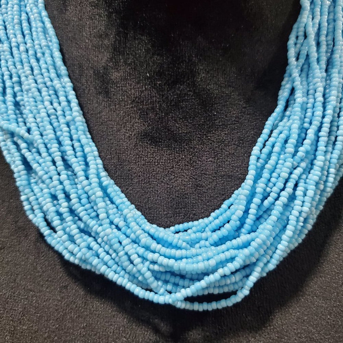 Womens Fashion Blue Seed Bead Multi Strand Collar Necklace with Lobster Clasp