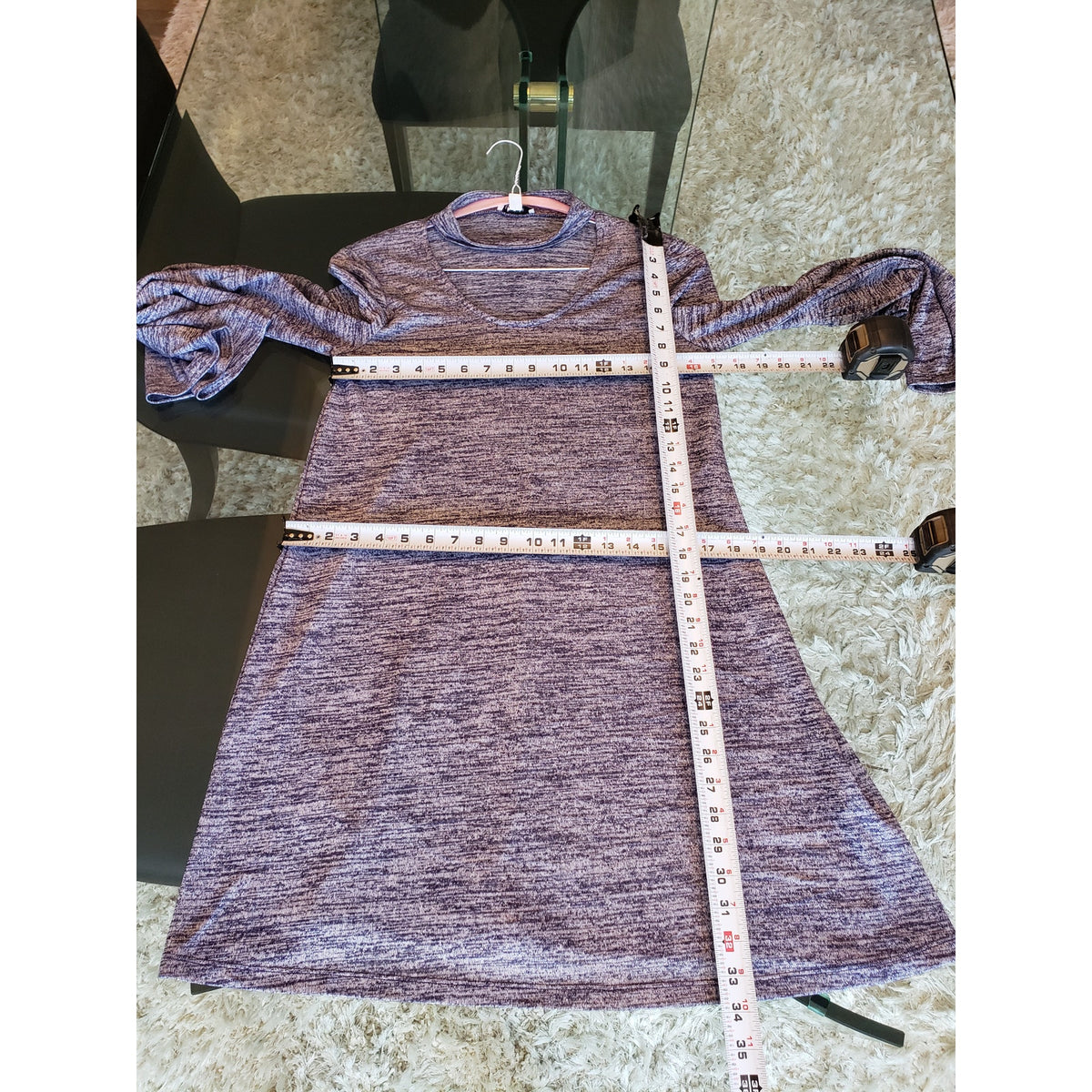 Kensie Mini Dress Women's Small Heather Purple Bell Sleeve Choker Neck Pullover