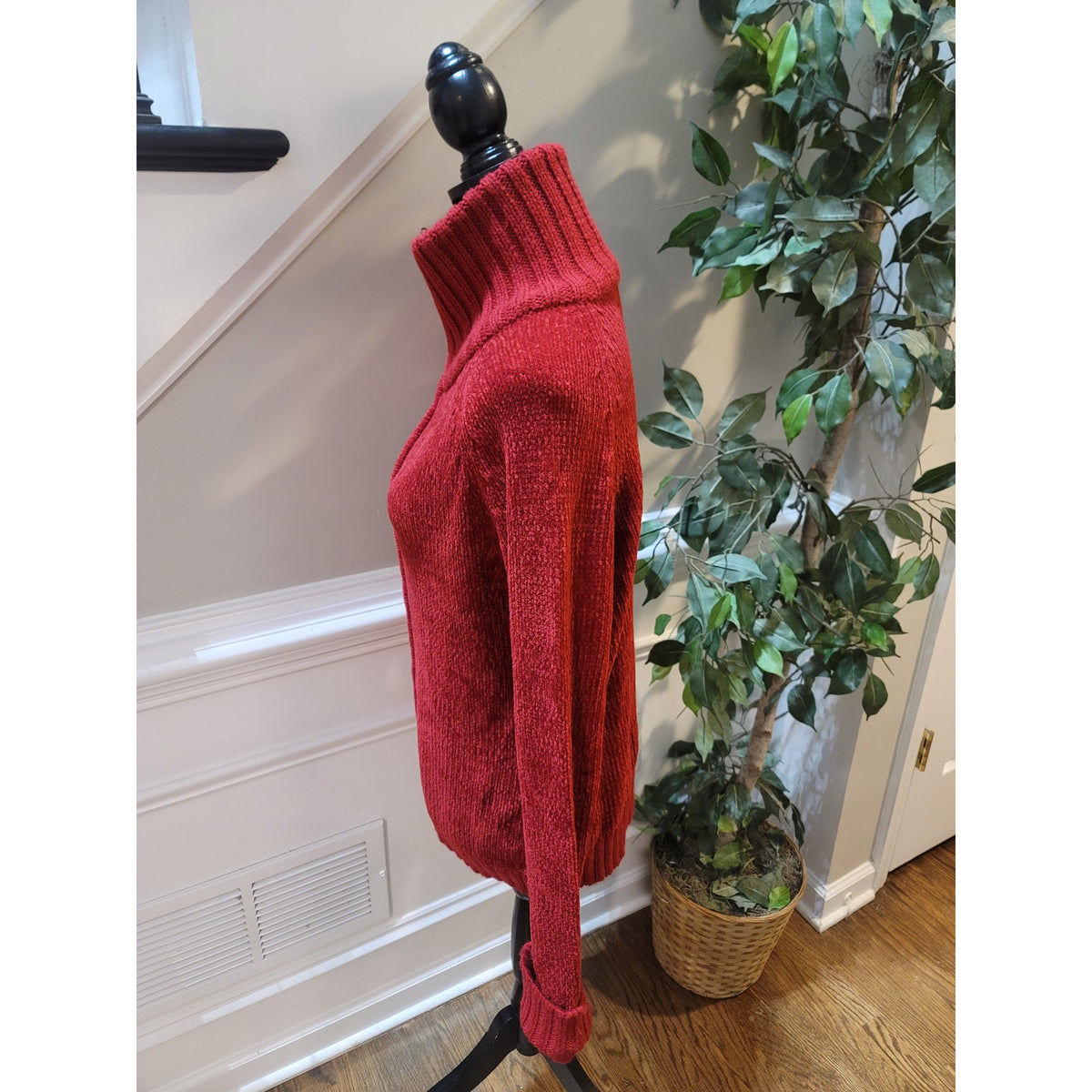 Carolyn Taylor Cardigan Sweater Women's Small Red Ribbed Collar Front Zipper