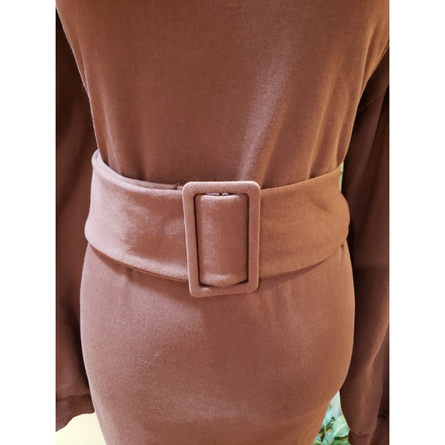 Topshop Womens Brown Cotton Belted Round Neck Long Sleeve Knit Sweater Dress 10