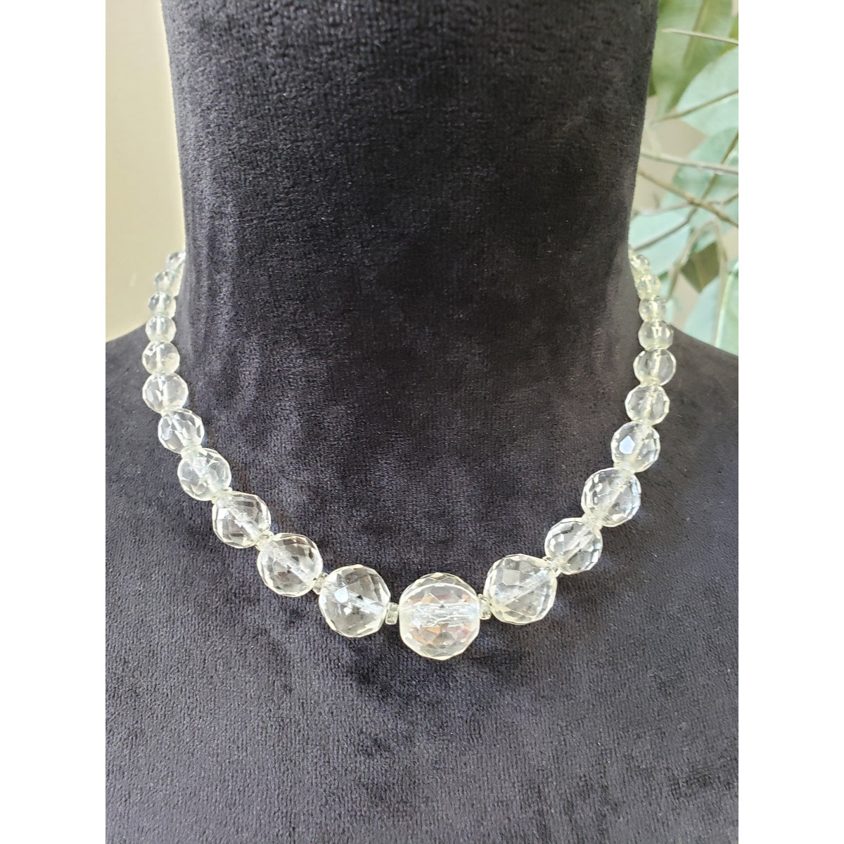 Womens Clear Faceted Large Glass Beads Necklace Jewelry with Spring Ring Clasp