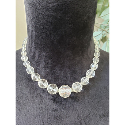 Womens Clear Faceted Large Glass Beads Necklace Jewelry with Spring Ring Clasp