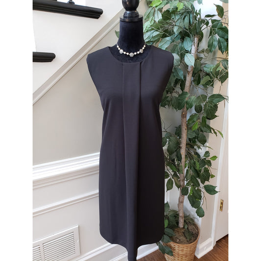 Alfani Sheath Dress Womens 14 Black Solid Stretch Round Neck Sleeveless Back Zip