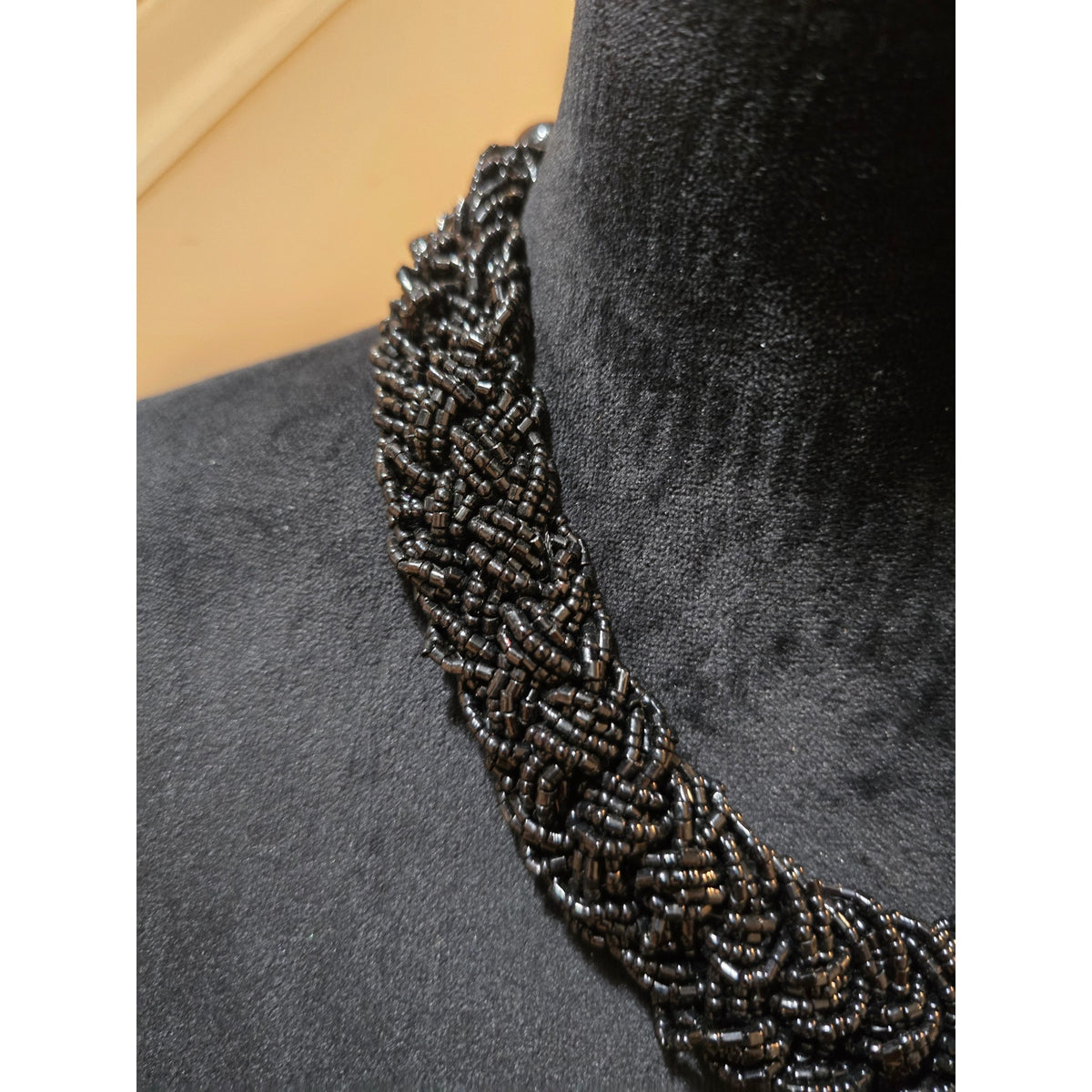 Women's Black Beaded Statement Necklace Multi Strand Seed Bead Collar