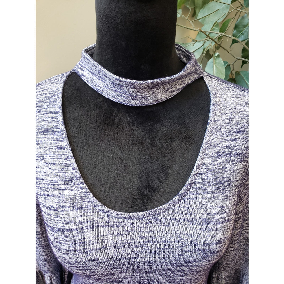 Kensie Mini Dress Women's Small Heather Purple Bell Sleeve Choker Neck Pullover