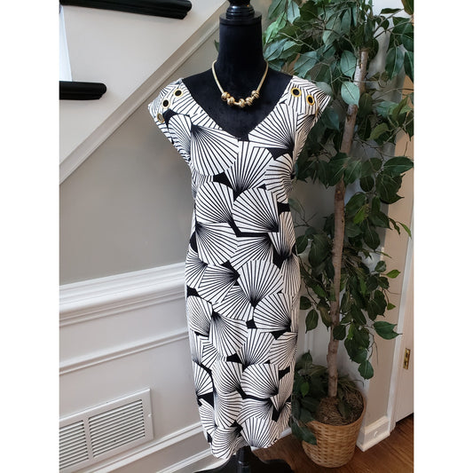 Signature Collection Sheath Dress Women's 2X White & Black Sleeveless Stretch