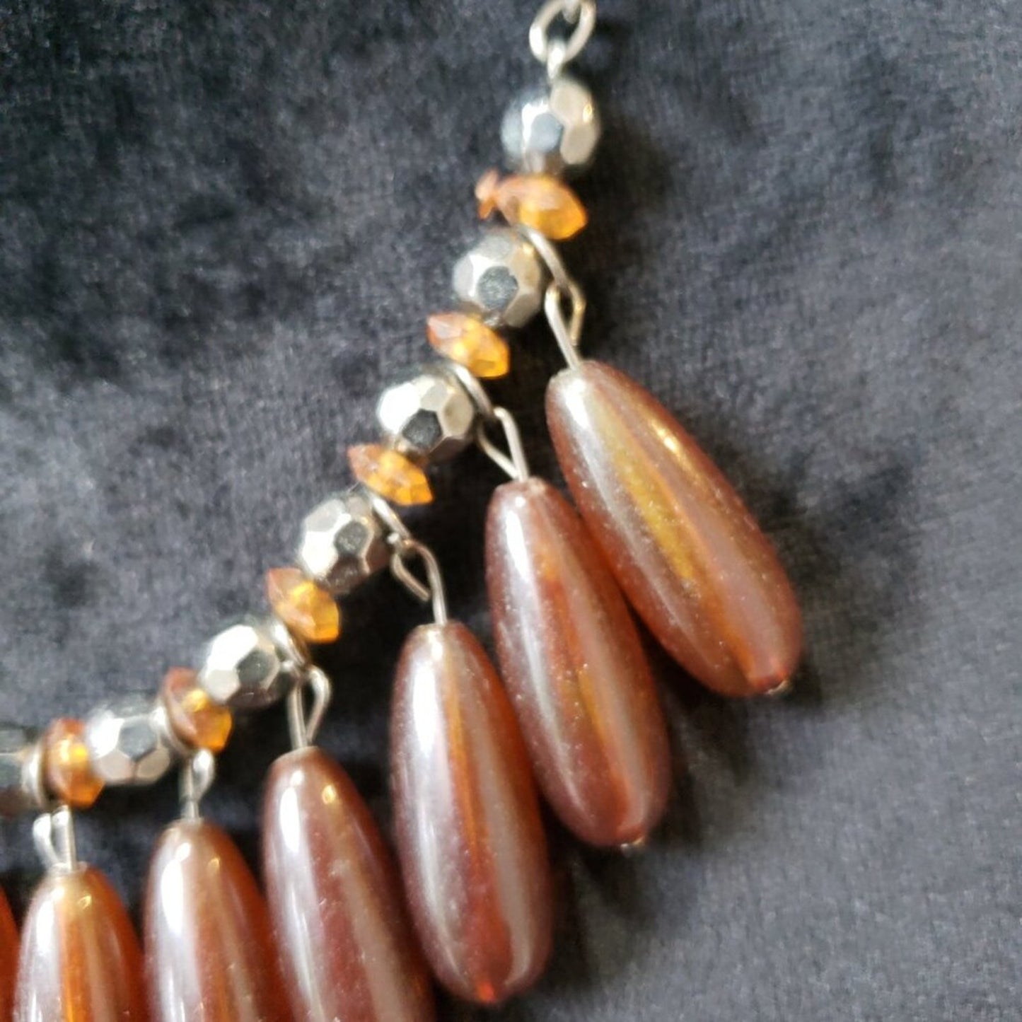 Womens Fashion Brown Glass Beads Link Chain Necklace Jewelry with Lobster Clasp