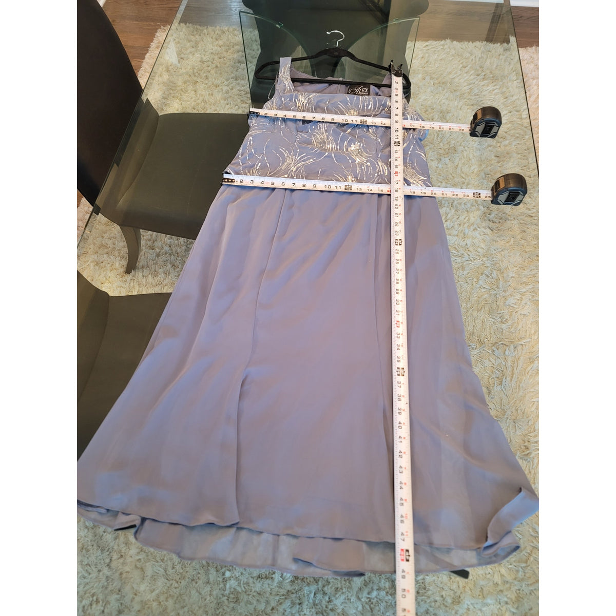 Alex Evenings Skirt Suit Women's SZ 18 Slate Blue Sequin Square Neck Back Zipper