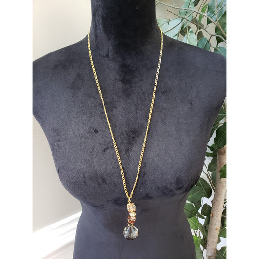 Women Fashion Gold Tone Faceted Crystal Zircon Tassel Curb Chain Lariat Necklace