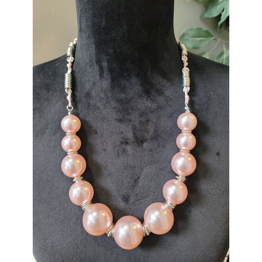 Women's Pink Beaded Statement Necklace Lobster Clasp Adjustable Bold Jewelry