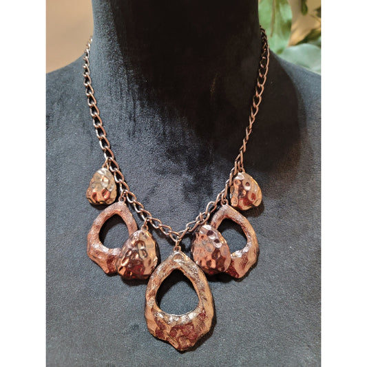 Dana Buchman Bronze Hammered Statement Necklace Chunky Chain Lobster Clasp