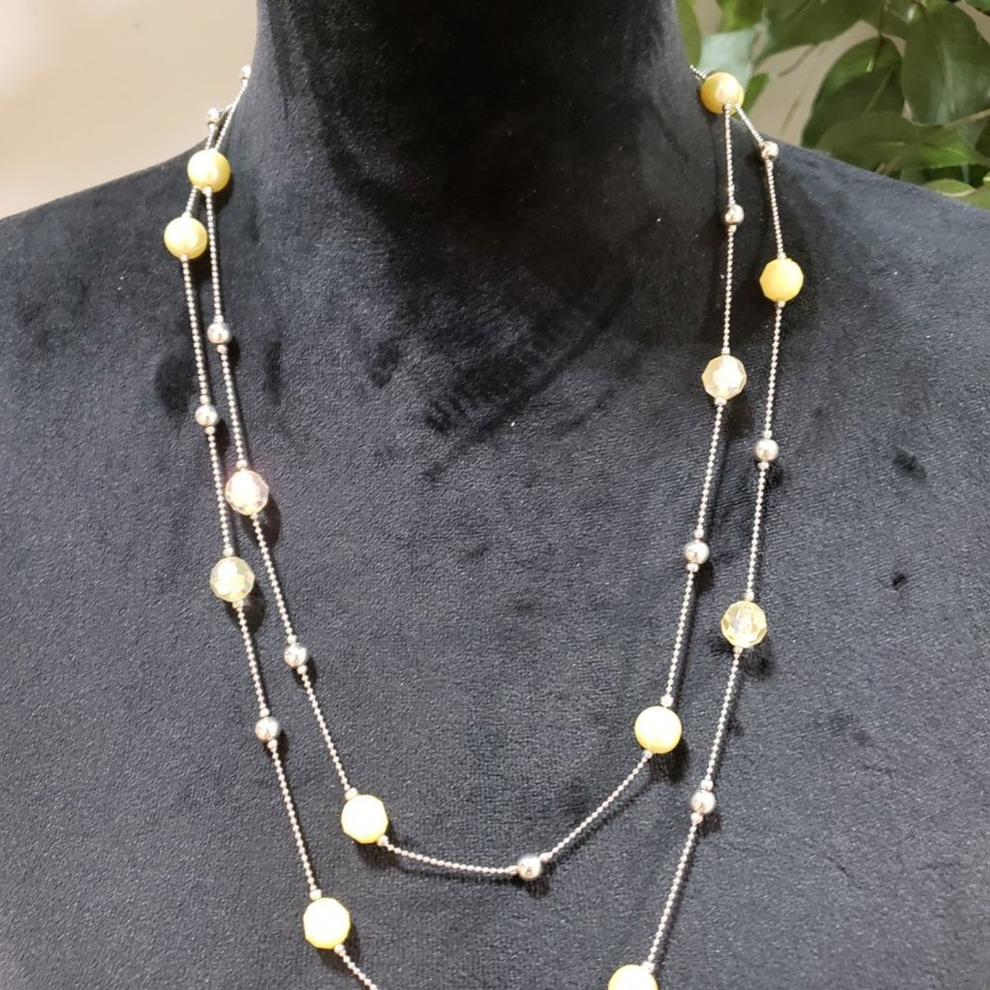 Womens Fashion Silver Bead Rhinestone Long Chain Adjustable Statement Necklace