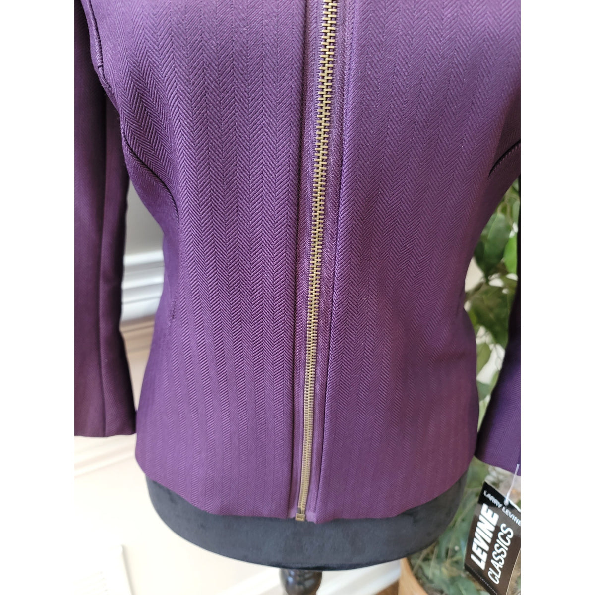Levine Tailored Jacket Womens SZ 10 Eggplant Flare Sleeve Crew Neck Front Zipper