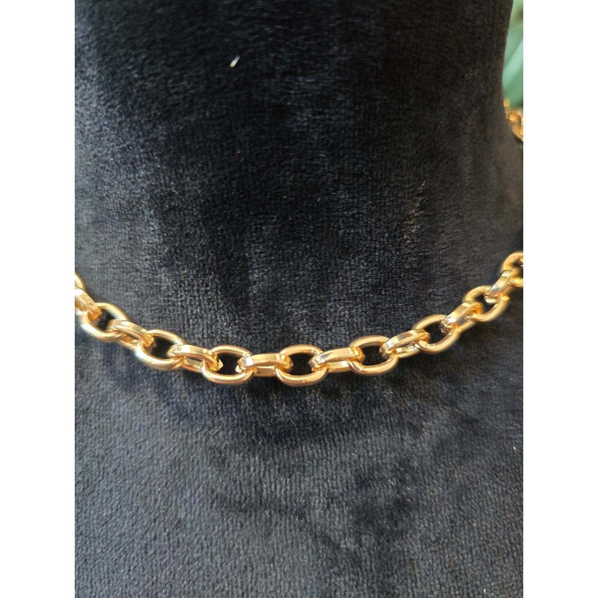 Gold-tone Classic Chunky Oval-link Bold Rolo Chain Collar Necklace Lobster Clasp