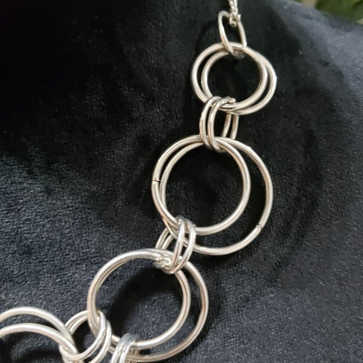 Women Fashion Silver Multi Circle Link Collar Necklace w/ Lobster Clasp