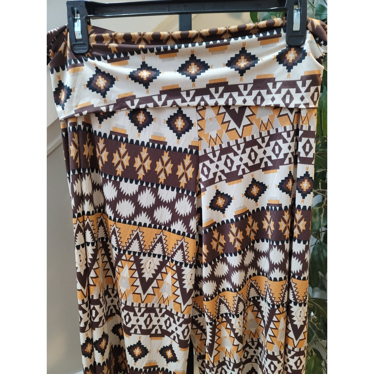 Los Angeles Apparel Palazzo Pants Women's SZ L Brown Aztec Tribal Print Wide Leg