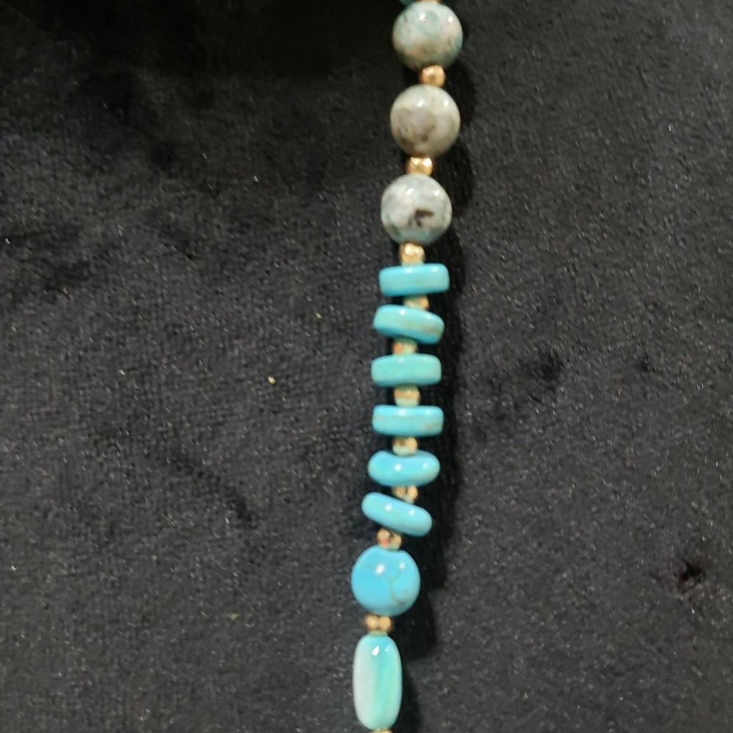 Womens Fashion Blue Turquoise Stone Long Beaded Necklace with Lobster Clasp