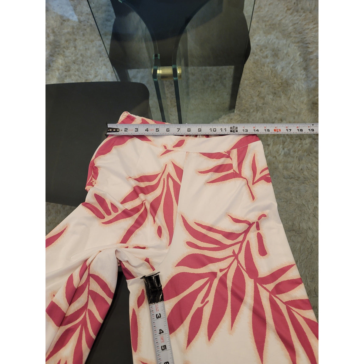 Roylamp Co-Ord Set Women's Small White/Pink Palm Leaf Round Neck Sleeveless