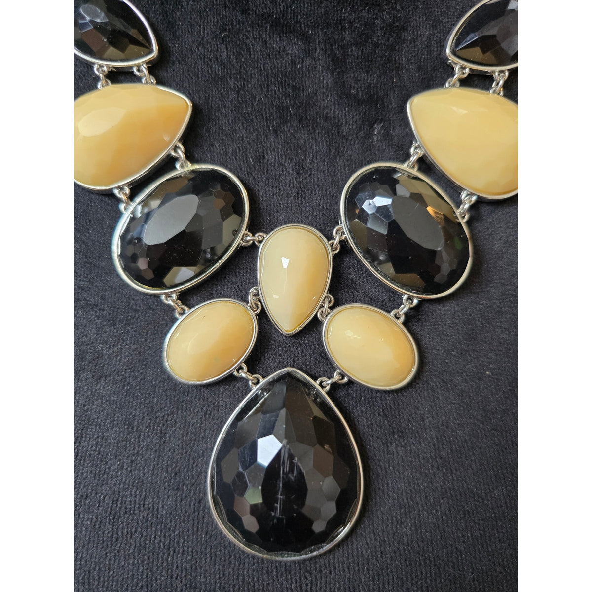 Yellow Black Teardrop Statement Necklace