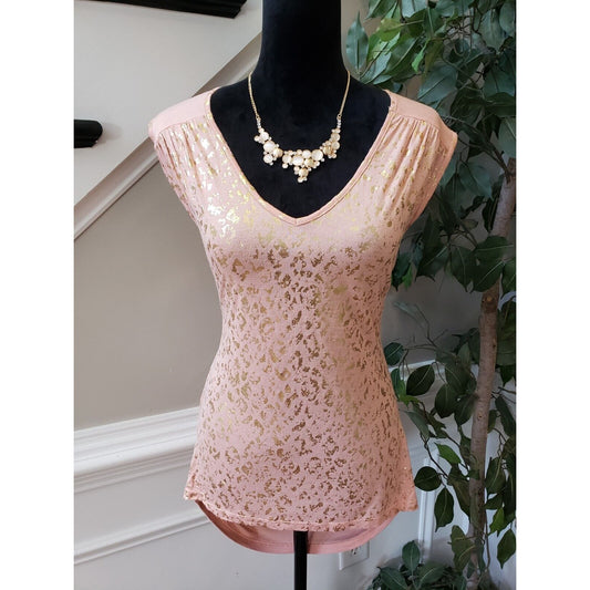 Gianni Bini Womens Peach Metallic Modal V Neck High Low Sleeveless Top Blouse XS