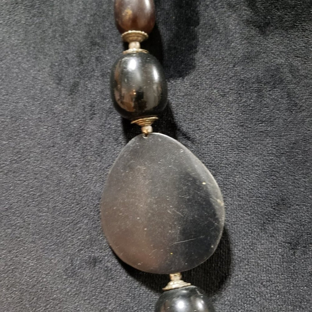 Womens Fashion Chunky Black Mottled Ceramic Beaded Collar Necklace w/ Hook & Eye