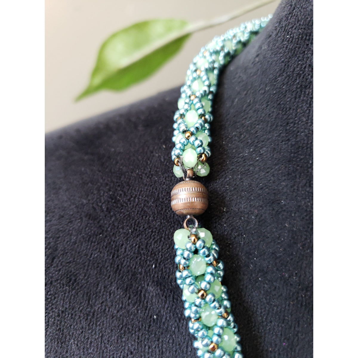 Women Fashion Turquoise Blue Woven Beaded Rope Collar Necklace with Barrel Clasp