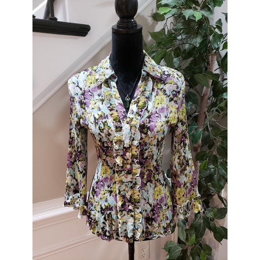 Sioni Womens Multicolor 100% Polyester Collared Long Sleeve Button Down Shirt XL