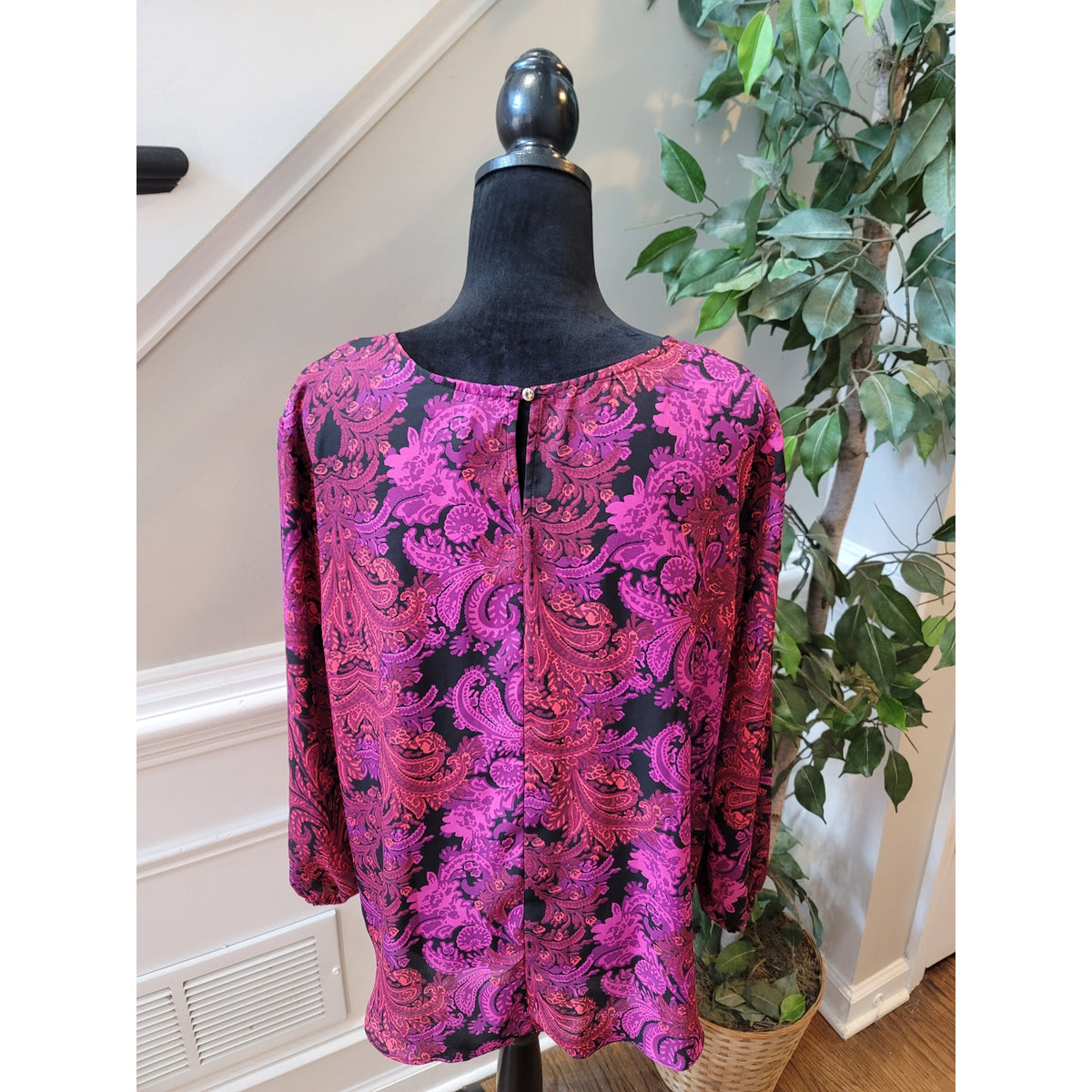 Est 1846 Blouse XL Multi Paisley Criss Cross Split Drop Shoulder Curved Pullover