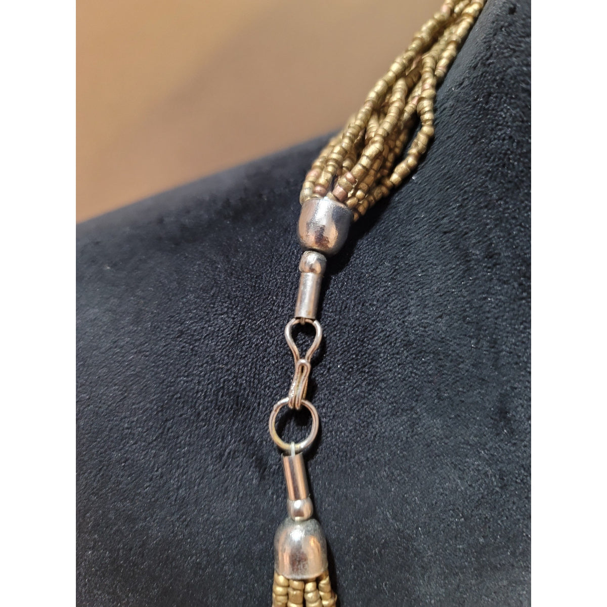 Women's Multi Strand Brass Beaded Fashion Necklace With Hook Clasp Lock