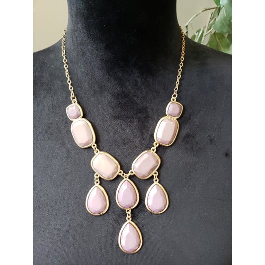 Women's Gold Statement Necklace Lobster Clasp Pink Teardrop Bib Layered Jewelry