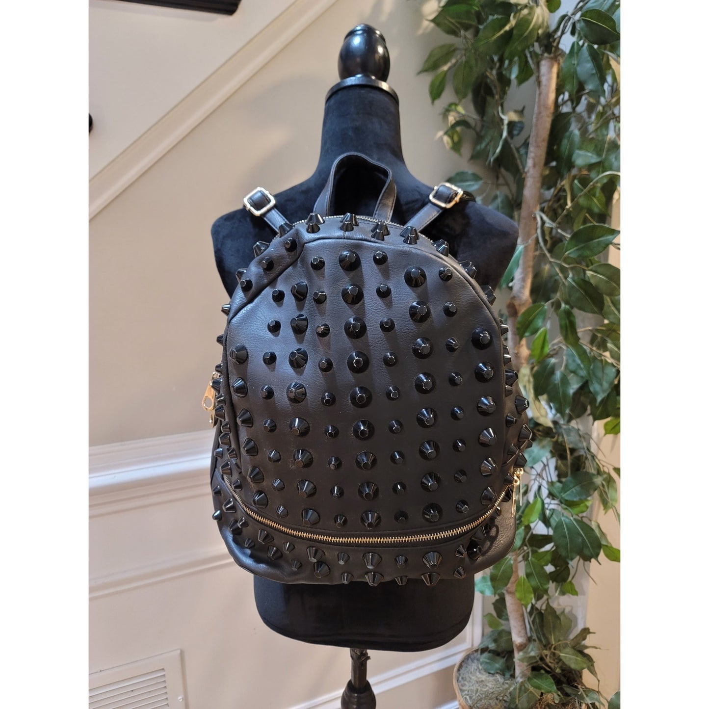 Traci Lynn Backpack Black Stud n' Chic Faux Leather Shoulder Bag Zip Closure