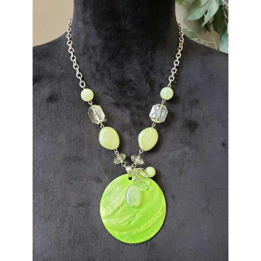Women's Green Beaded Pendant Necklace Lobster Clasp Statement Jewelry