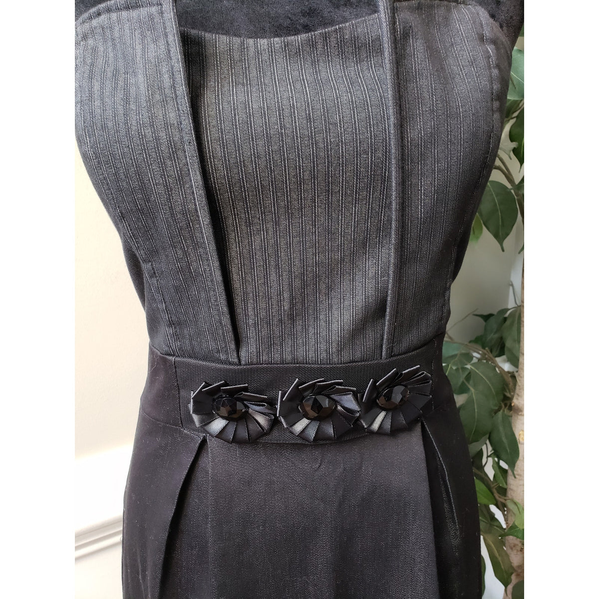 KupCake Mini Dress Women M Black Pinstriped Strapless Off The Shoulder Back Zip
