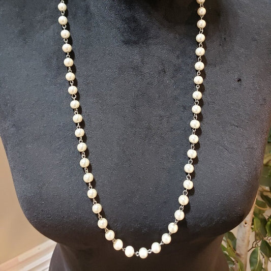 Womens Fashion Ivory Pearl Link Beaded Necklace Jewelry with Lobster Clasp